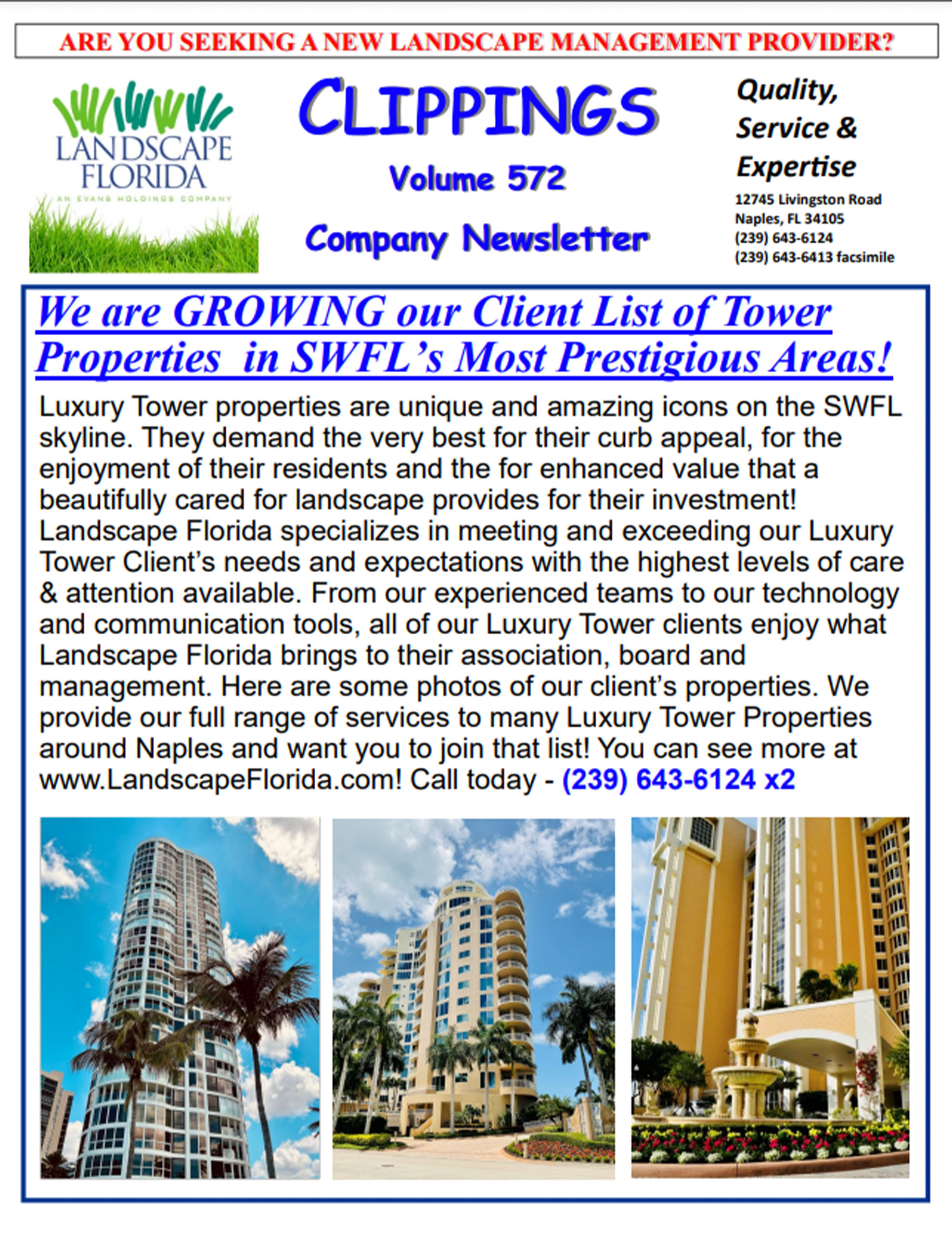 Growing our Client List of Tower Properties in SWFL's Most Prestigious Areas | Landscape Florida